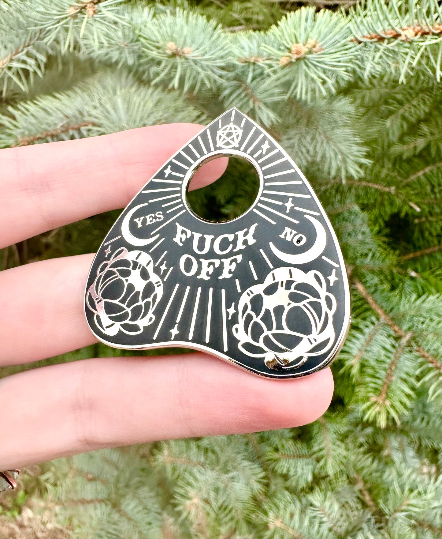 “Fuck Off” Ouija Board Planchette Enamel pin