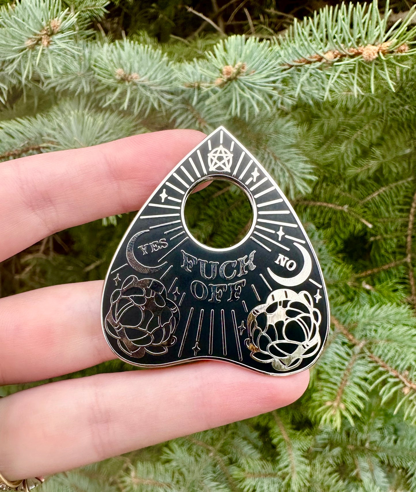 “Fuck Off” Ouija Board Planchette Enamel pin