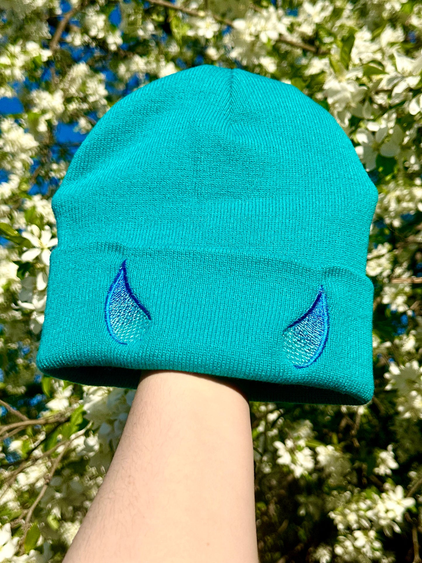 Pink & Blue Horns Beanie