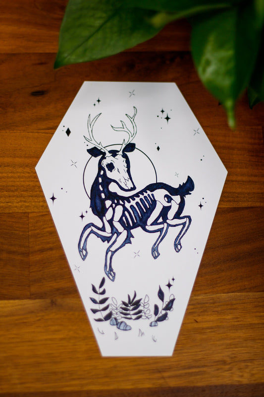 Skeleton Deer Coffin Art Print