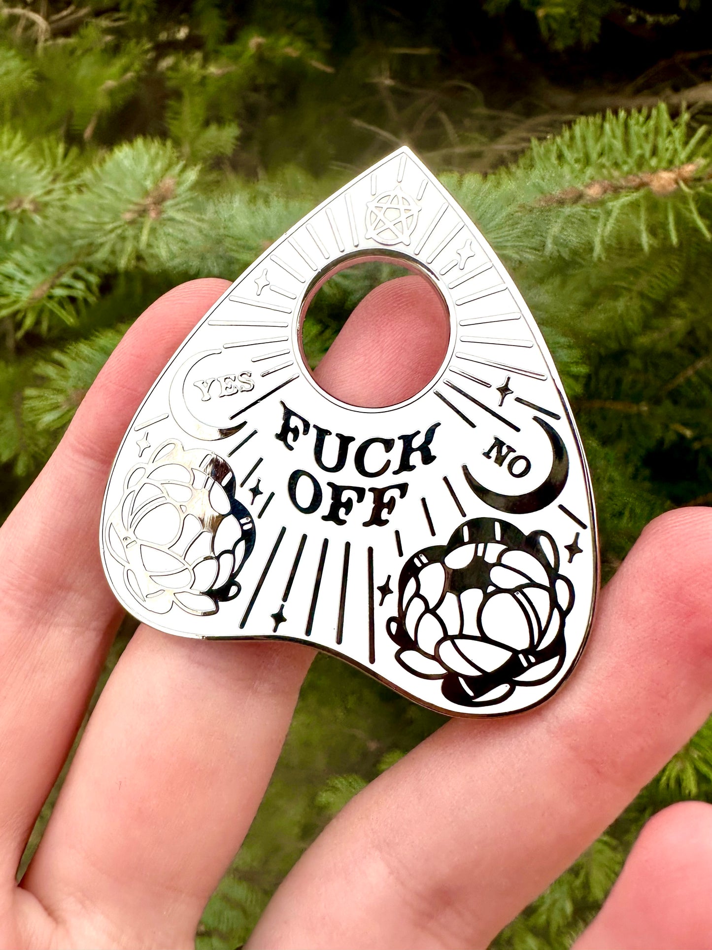 “Fuck Off” Ouija Board Planchette Enamel pin