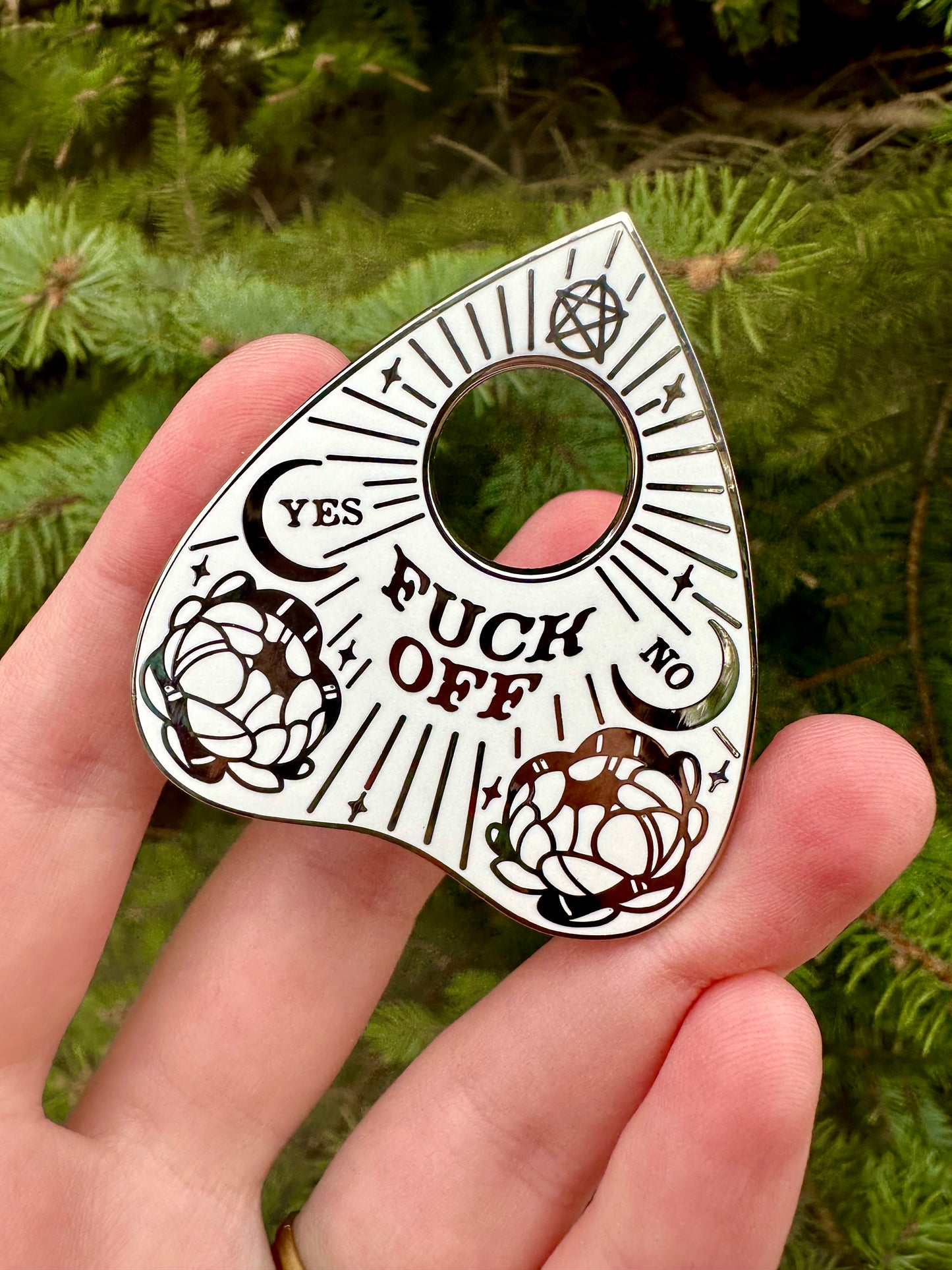 “Fuck Off” Ouija Board Planchette Enamel pin