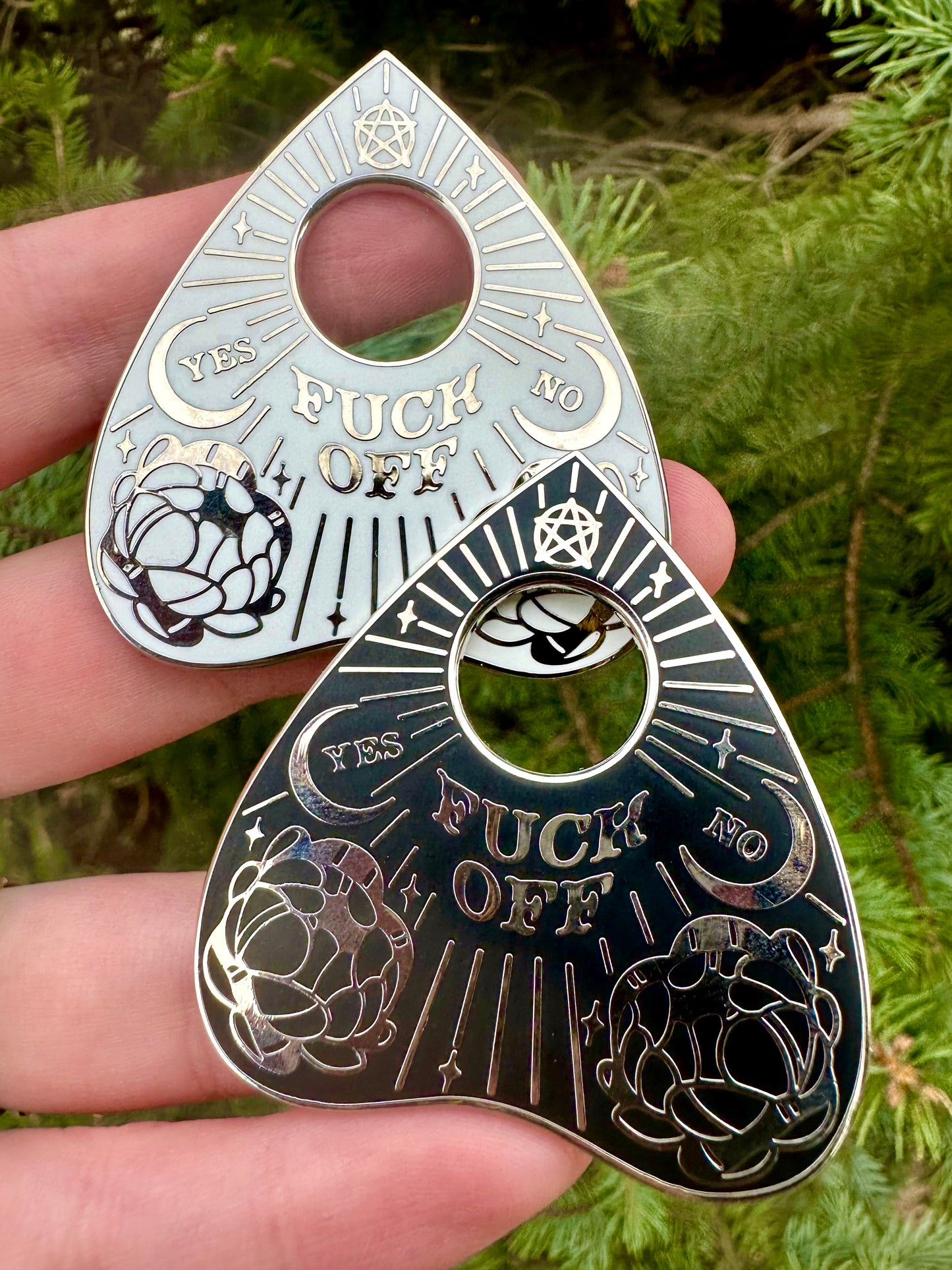 “Fuck Off” Ouija Board Planchette Enamel pin